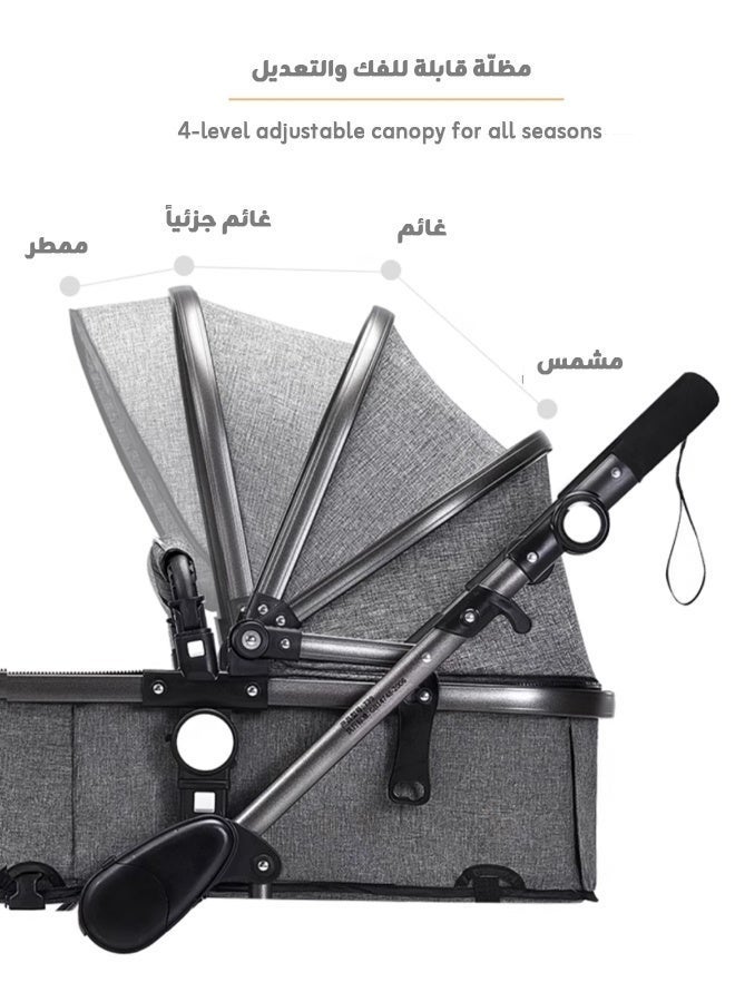 Habona Luxury High-View Bassinet Stroller, 0–36 Months, One-Hand Fold, Reversible, XL Canopy, 70 kg Load - Image 4