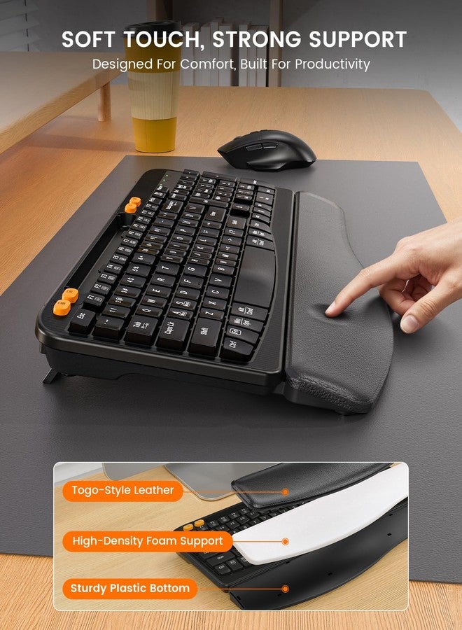 SABLUTE Wireless Keyboard and Mouse Combo, Ergonomic Wave Keys, Cushioned Plam Rest, Rechargeable, Phone Holder, Natural Typing, 2.4G Lag-Free, Full Size Keyboards Cordless Set for Windows/Mac -SABLUTE - Image 3
