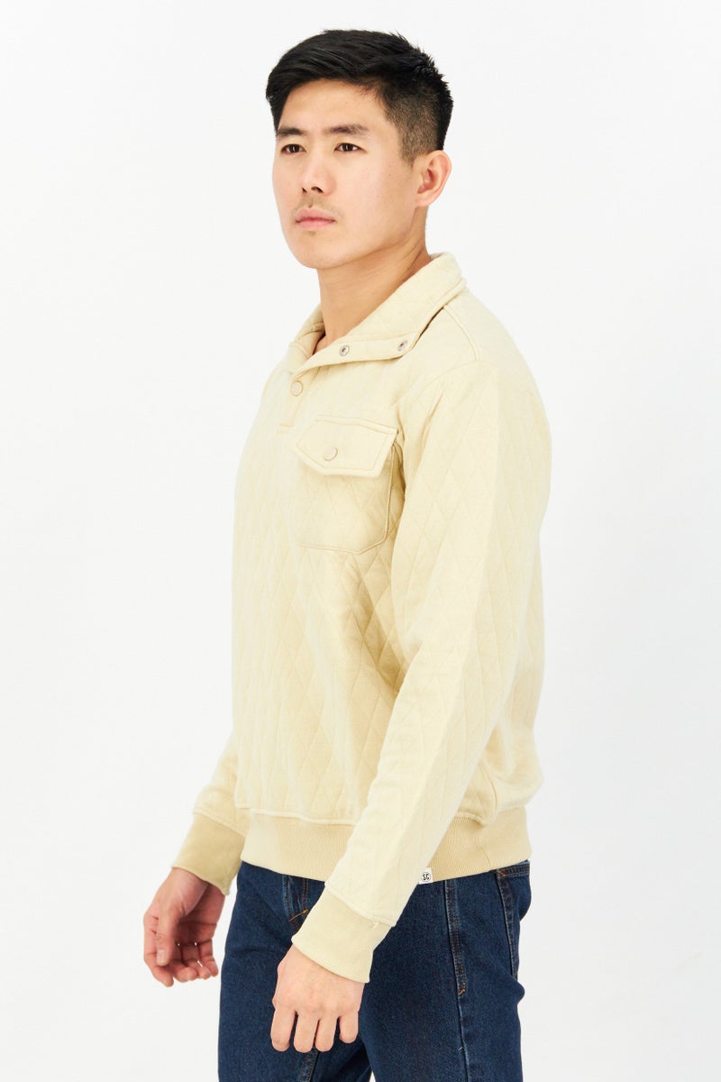 Sovereign Code Men Diamond Pattern Long Sleeves Sweatshirt, Khaki - Image 2