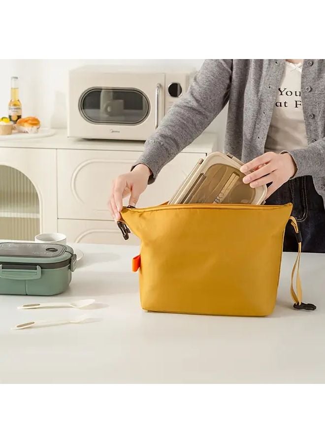 Yellow Insulated Lunch Bag Large Capacity Oxford Fabric Bento Box with Shoulder Strap for Office Work School Commuting - Image 5