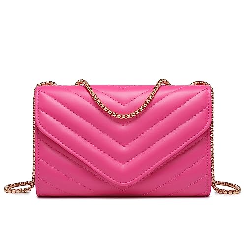 Dasein Women Small Quilted Crossbody Bags Stylish Designer Evening Bag Clutch Purses and Handbags with Chain Shoulder Strap (Fuchsia) - Image 1