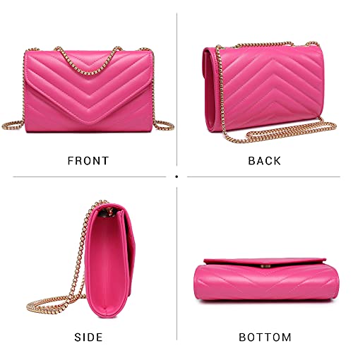 Dasein Women Small Quilted Crossbody Bags Stylish Designer Evening Bag Clutch Purses and Handbags with Chain Shoulder Strap (Fuchsia) - Image 3