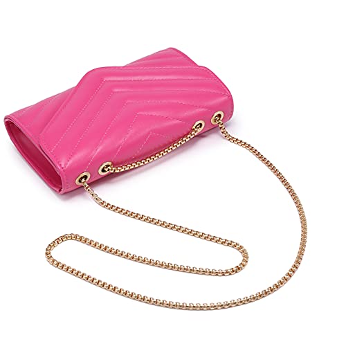 Dasein Women Small Quilted Crossbody Bags Stylish Designer Evening Bag Clutch Purses and Handbags with Chain Shoulder Strap (Fuchsia) - Image 4