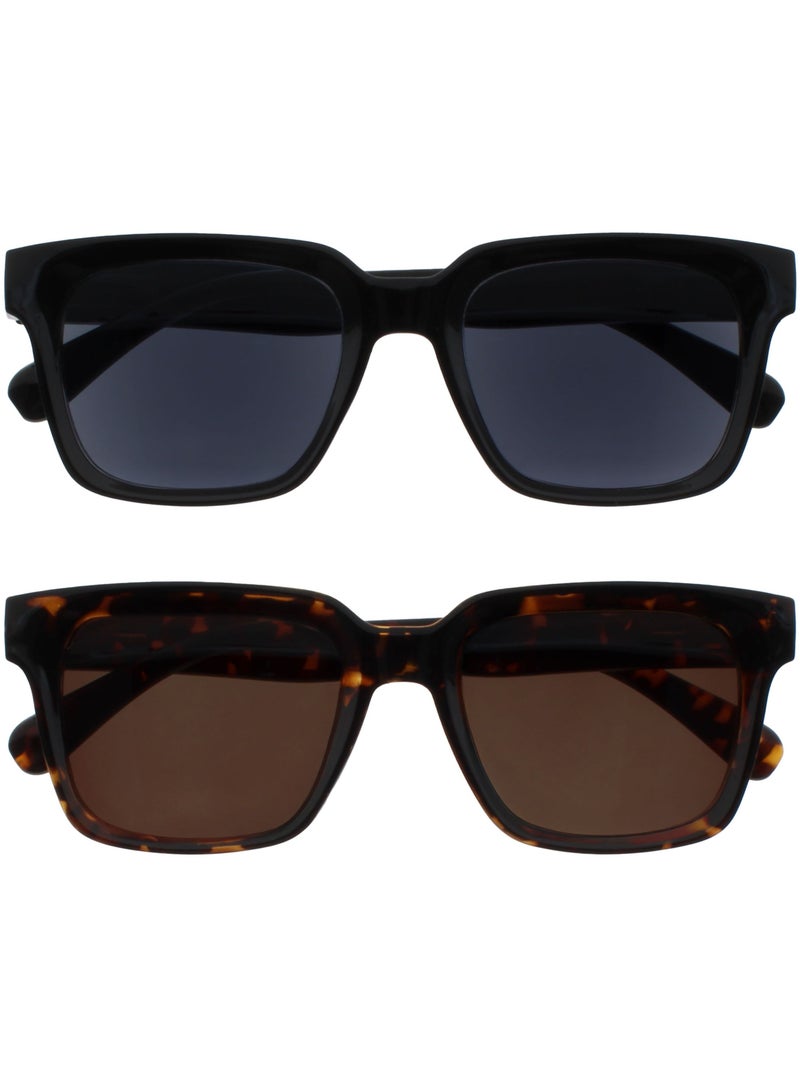 OPULIZE ERA Reading Sunglasses for Men & Women - Black/Brown Tinted Lens - 2 Pack - Anti-Reflective Anti-Glare - Polarised UV400 protection - Oversized Rectangular Frame - Spring Hinges - Black/Brown Tortoiseshell +0.00 - Image 1