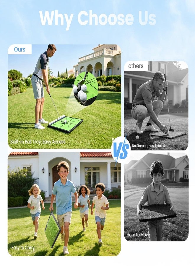 NEWCARE Golf Hitting Mat with Curved Ball Tray, 3-in-1 Golf Practice Mat, Fairway Rough Putting Surfaces, Non-Slip Rubber Base, 16 x 14 Inch Portable Golf Training Mat, Gift Idea - Image 2
