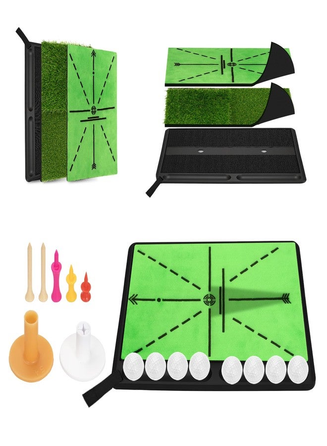 NEWCARE Golf Hitting Mat with Curved Ball Tray, 3-in-1 Golf Practice Mat, Fairway Rough Putting Surfaces, Non-Slip Rubber Base, 16 x 14 Inch Portable Golf Training Mat, Gift Idea - Image 1