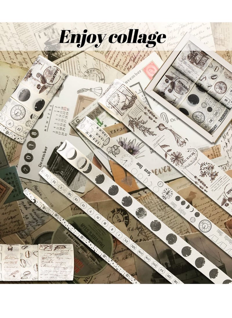Y&D - Scrapbook Paper, Vintage DIY Diary Decorative Antique Scrapbooking Magazine Paper Stamps 800 Pieces of and 10 Rolls Stickers 1 Craft Scissors for Notebook - Image 1