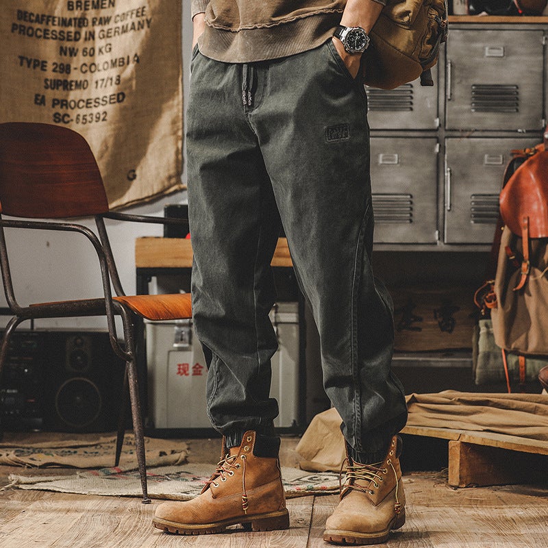 Mens Retro Heavyweight Work Pants Spring Autumn Loose Casual Trousers Grey - Image 1