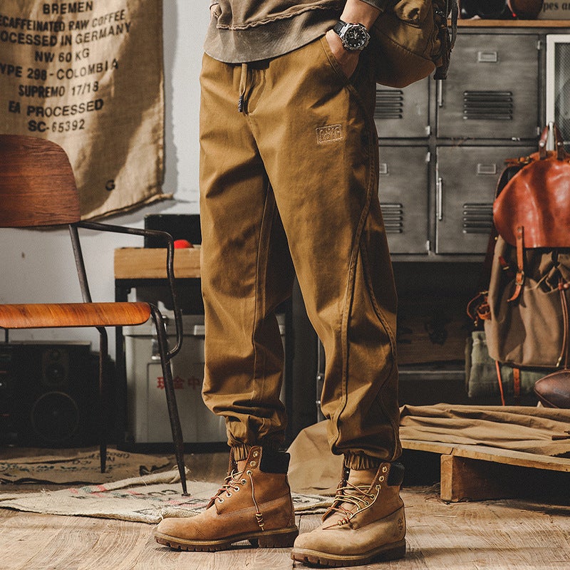 Mens Retro Heavyweight Work Pants Spring Autumn Loose Casual Trousers Grey - Image 2