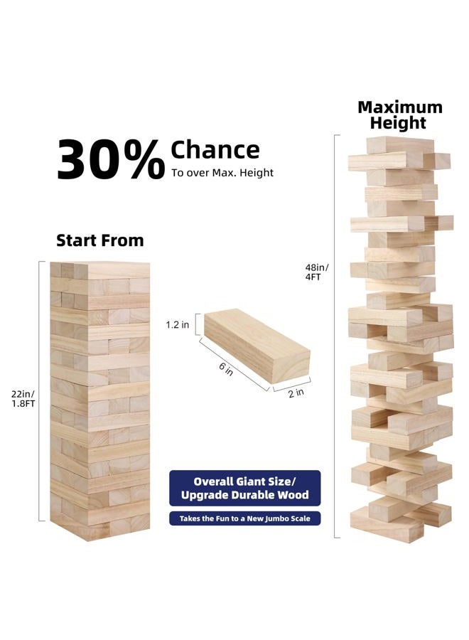 GOTHINK 54pcs Wooden Wobble Tower Game, Tumble Tower Stacking Games up to 1.2 m with Carry Bag, Garden Game Gift for Children Adults Family - Image 2