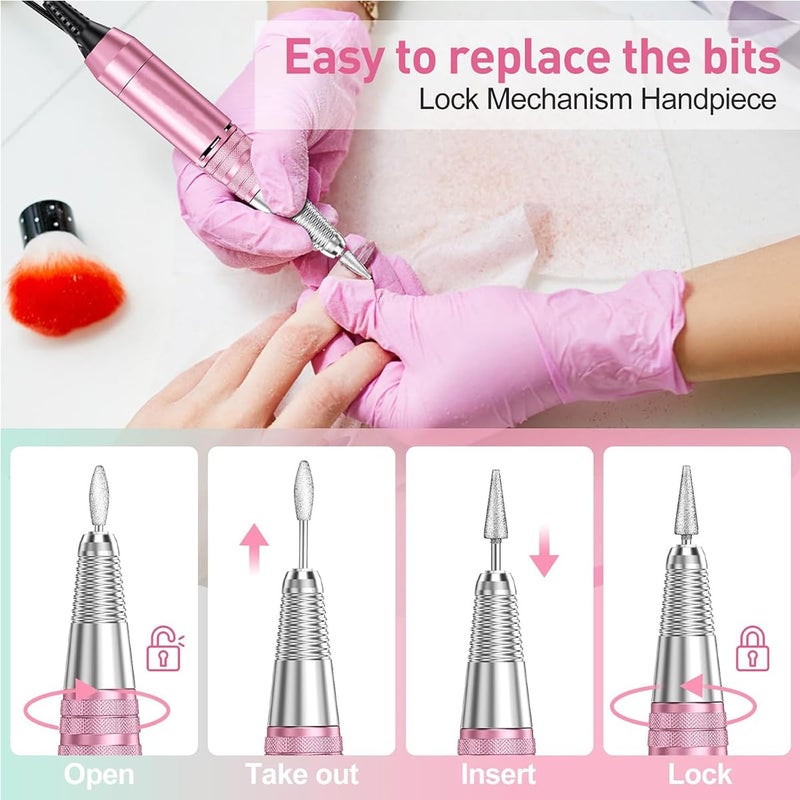 Qtavia Professional Finger Toe Nail Care Electric Nail Drill Machine Manicure Pedicure Kit Electric Nail Art File Drill with 1 Pack of Sanding Bands Pink - Image 5
