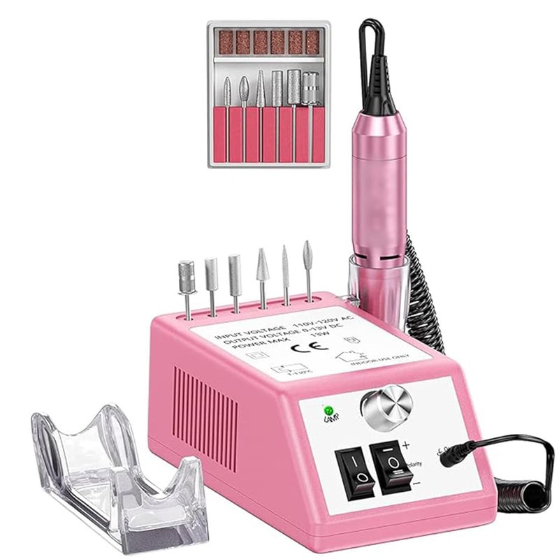 Qtavia Professional Finger Toe Nail Care Electric Nail Drill Machine Manicure Pedicure Kit Electric Nail Art File Drill with 1 Pack of Sanding Bands Pink - Image 1