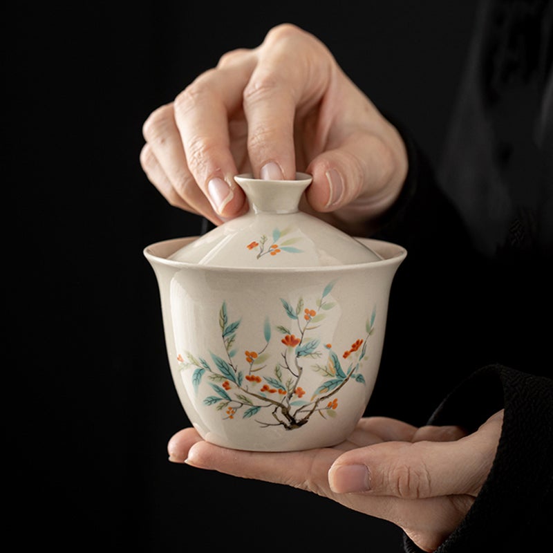 1Pc Ceramic Tea Cup Delicate Chinese Style Tea Cup Home Decorative Cup with Lid - Image 2