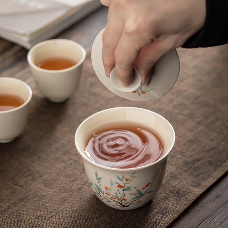 1Pc Ceramic Tea Cup Delicate Chinese Style Tea Cup Home Decorative Cup with Lid - Image 3