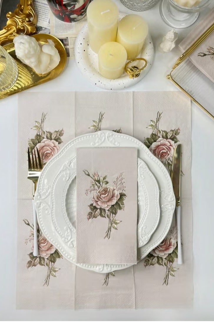 Hoasis 20pcs Retro Rose Flower Pattern Napkins For Wedding, Birthday, Tea Party Decoration, 15.7x13inch, Dining Table Accessory For Restaurant & Hotel - Image 3