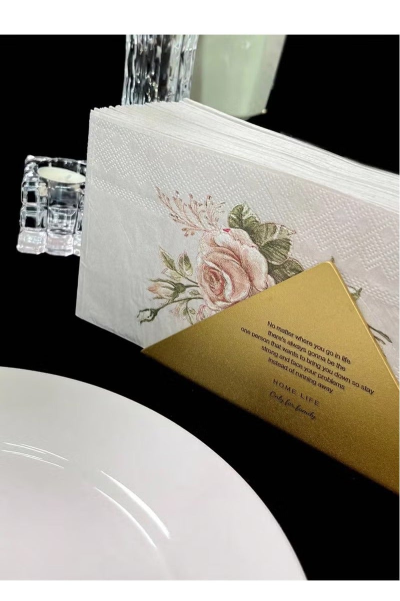 Hoasis 20pcs Retro Rose Flower Pattern Napkins For Wedding, Birthday, Tea Party Decoration, 15.7x13inch, Dining Table Accessory For Restaurant & Hotel - Image 4