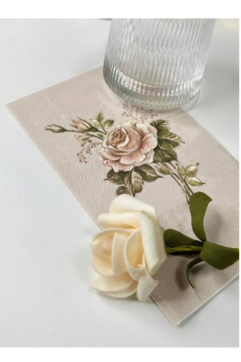 Hoasis 20pcs Retro Rose Flower Pattern Napkins For Wedding, Birthday, Tea Party Decoration, 15.7x13inch, Dining Table Accessory For Restaurant & Hotel - Image 5