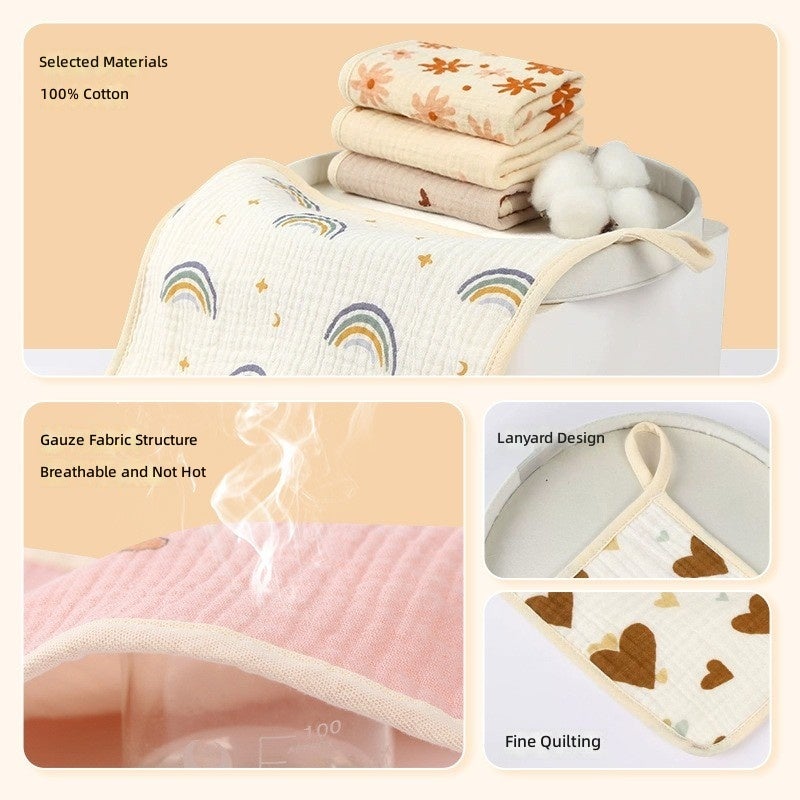 6-Layer Cotton Gauze Baby Towel with Printed Design - Absorbent Handkerchief for Face Washing, Small Square Towel with Hanging  Buckle - Image 3