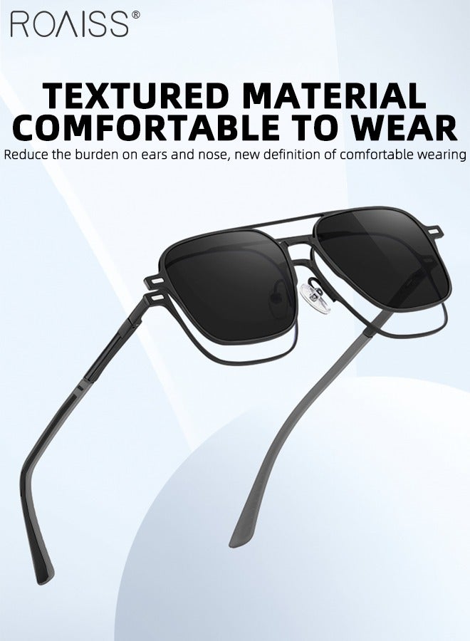 رويس مجموعة نظارات شمسية 3 في 1 مستقطبة مغناطيسية قابلة للتثبيت، نظارات حجب الضوء الأزرق مع عدسة مستقطبة مغناطيسية وعدسة رؤية ليلية مغناطيسية، نظارات متعددة الاستخدامات للاستخدام ليلاً ونهارًا للرجال - Image 2