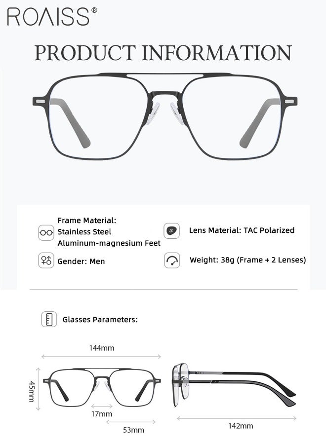 رويس مجموعة نظارات شمسية 3 في 1 مستقطبة مغناطيسية قابلة للتثبيت، نظارات حجب الضوء الأزرق مع عدسة مستقطبة مغناطيسية وعدسة رؤية ليلية مغناطيسية، نظارات متعددة الاستخدامات للاستخدام ليلاً ونهارًا للرجال - Image 4