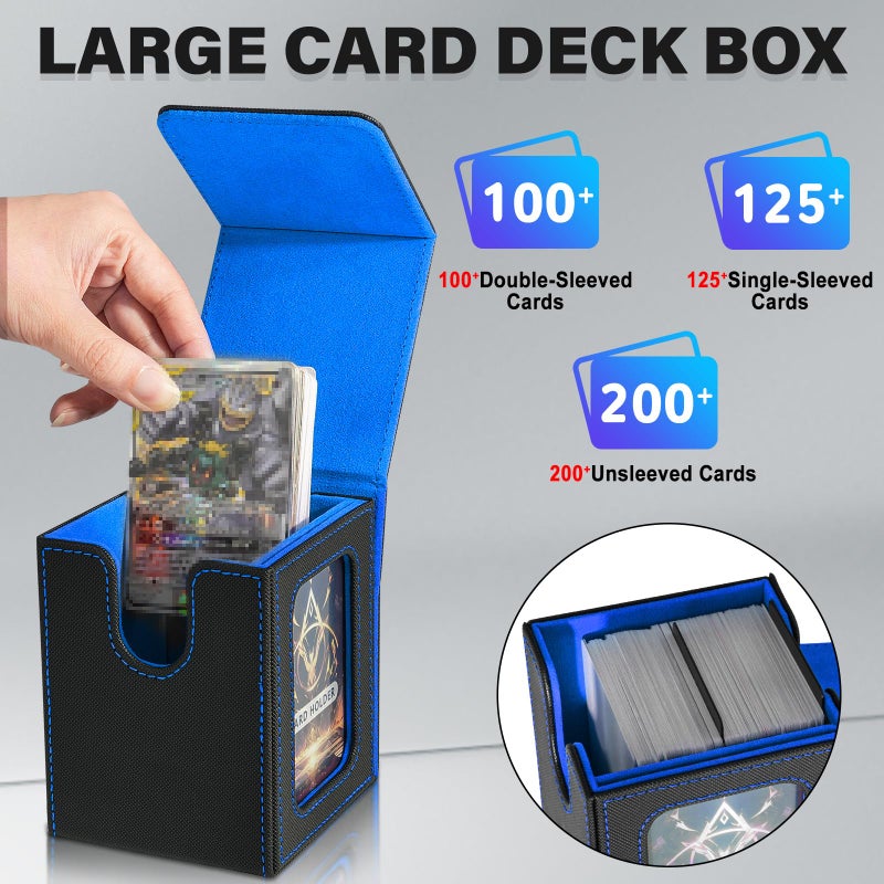Jaffzora Deck Box for MTG Commander, Magnetic Card Display Case, TCG Card Storage Box, Holds 100 Double-Sleeved Cards, Blue&Red - Image 3