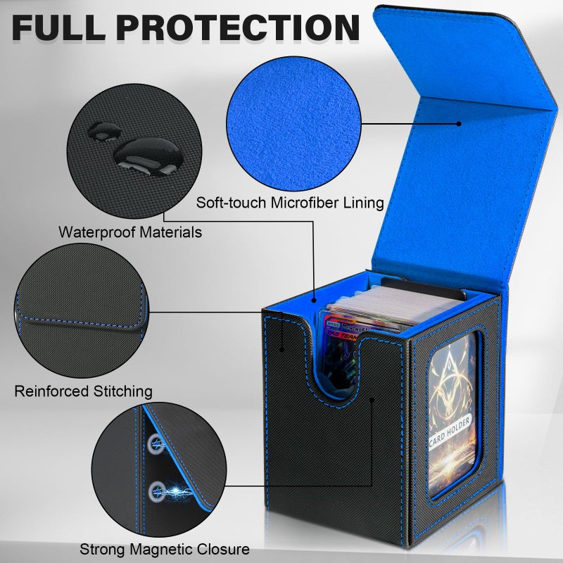 Jaffzora Deck Box for MTG Commander, Magnetic Card Display Case, TCG Card Storage Box, Holds 100 Double-Sleeved Cards, Blue&Red - Image 5