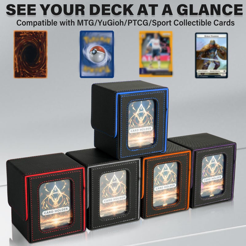 Jaffzora Deck Box for MTG Commander, Magnetic Card Display Case, TCG Card Storage Box, Holds 100 Double-Sleeved Cards, Blue&Red - Image 2