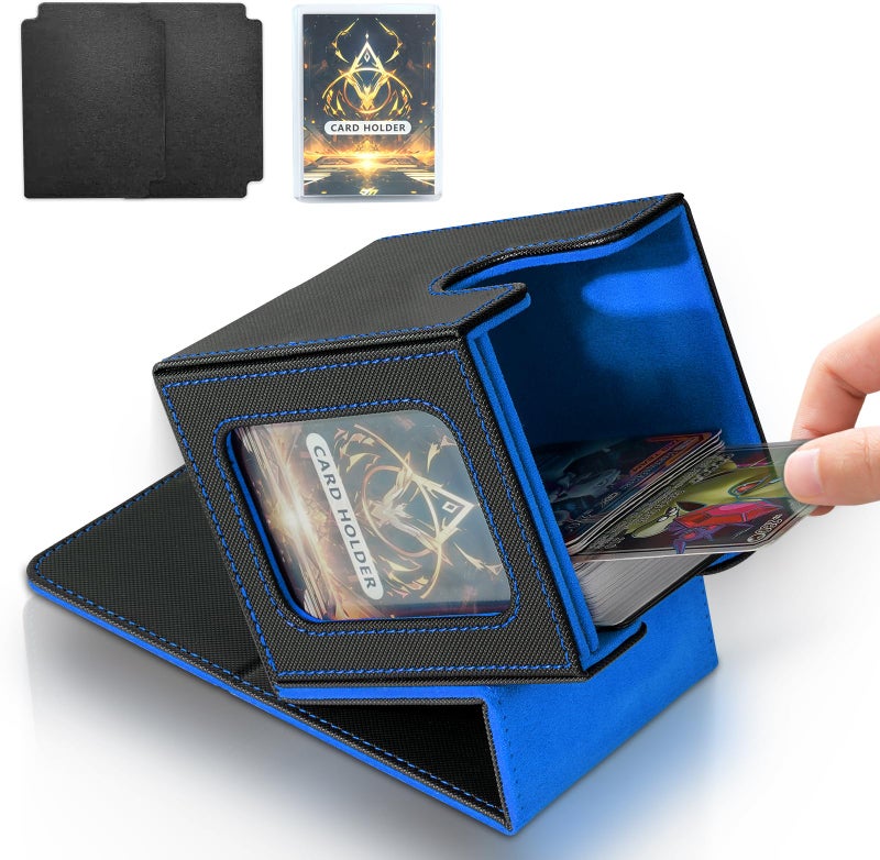 Jaffzora Deck Box for MTG Commander, Magnetic Card Display Case, TCG Card Storage Box, Holds 100 Double-Sleeved Cards, Blue&Red - Image 1