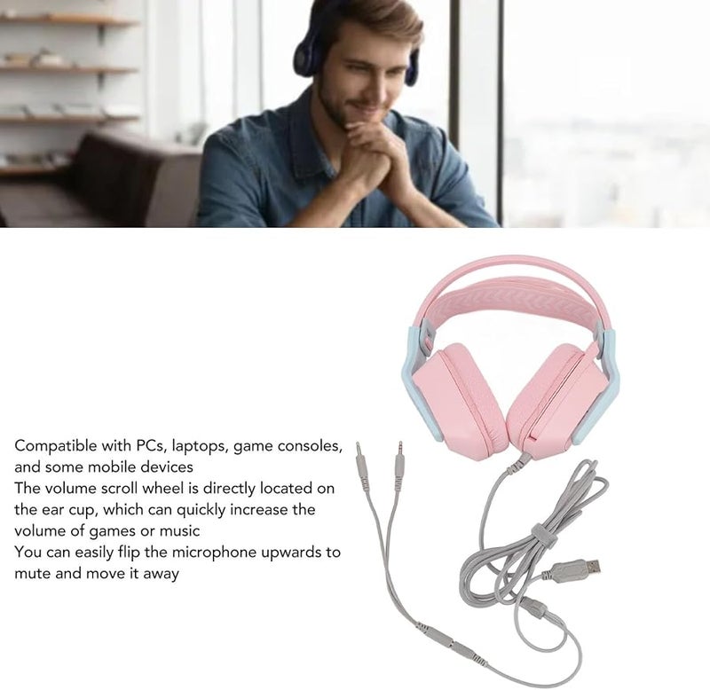 Roseate Gaming Headset With Microphone For PC Laptop Soft Ear Pads Volume Control 3.5mm USB Rotatable - Image 2