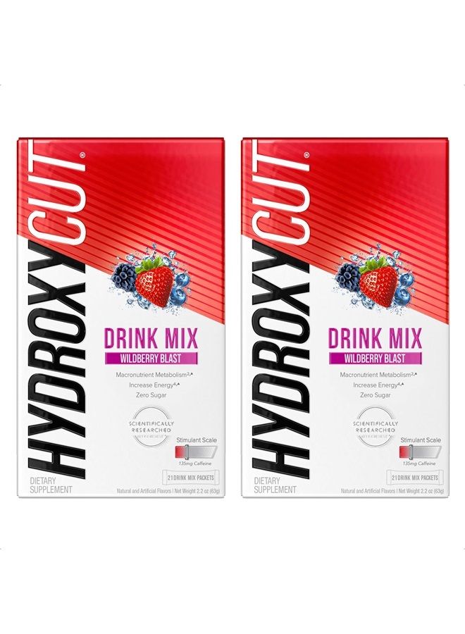 Hydroxycut Drink Mix | Energy Drink Powder | Wildberry Blast, 21 Packets, 2 Packs (Packaging May Vary) - Image 1
