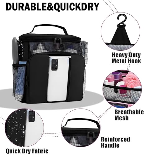ZJSTRO Dorm Room Essentials for Guys GirlsQuick Dry Mesh Shower Caddy PortableLarge Capacity black Shower BagHanging Travel Toiletry Bag for BathroomGymCampingSwimmingTravelCollege Student Essentials - Image 3