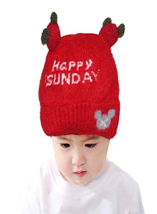 Missby® Happy Sunday Winter Woolen Yarn Cap with Double Pom Pom (Baby Boy & Girl, Multicolor Random, Pack of 1) - Image 1