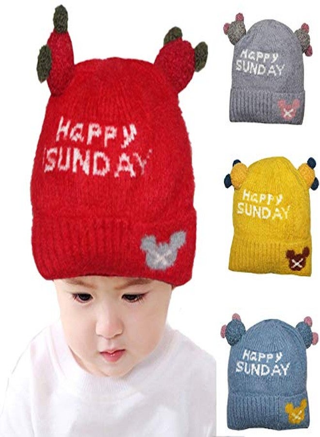 Missby® Happy Sunday Winter Woolen Yarn Cap with Double Pom Pom (Baby Boy & Girl, Multicolor Random, Pack of 1) - Image 2