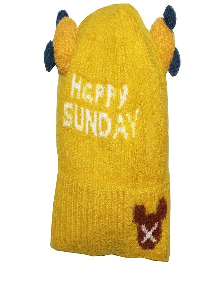 Missby® Happy Sunday Winter Woolen Yarn Cap with Double Pom Pom (Baby Boy & Girl, Multicolor Random, Pack of 1) - Image 3