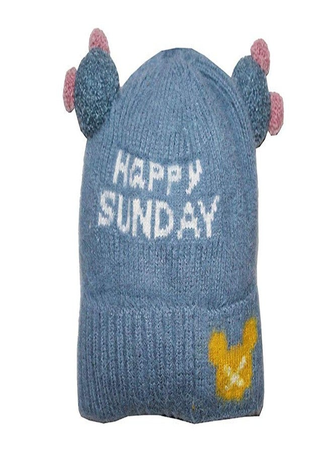 Missby® Happy Sunday Winter Woolen Yarn Cap with Double Pom Pom (Baby Boy & Girl, Multicolor Random, Pack of 1) - Image 4