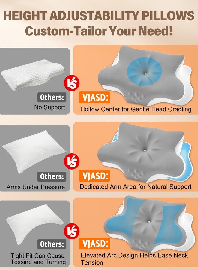 VJASD Cervical Neck Pillow for Pain Relief - Ergonomic Memory Foam Pillow for Side Sleeper Contour Orthopedic Bed Cooling Pillow for Neck Support - Ideal Christmas Birthday Gift for Women Men - Grey - Image 5