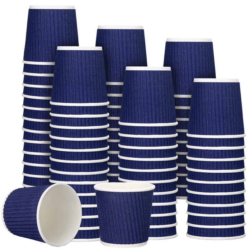 Yaomiao 200 x Disposable Espresso Cups 4 oz Corrugated Paper Insulated Heat Resistant Blue for Party Cold Drinks Tea