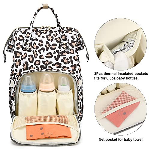 Yusudan Leopard Diaper Bag Backpack for Baby Boys Girls, Waterproof Large Nappy Bags for Mom & Dad - Image 2