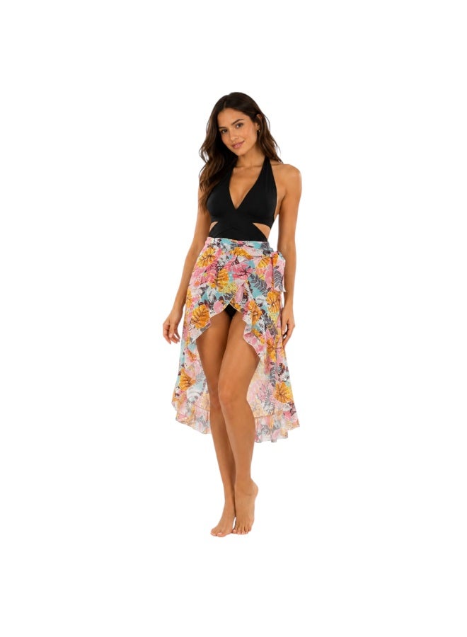 zecotex  Women's Tropical Chiffon Beach Wrap Skirt | Side Tie Swim Cover Up | High-Low Hem - Image 1