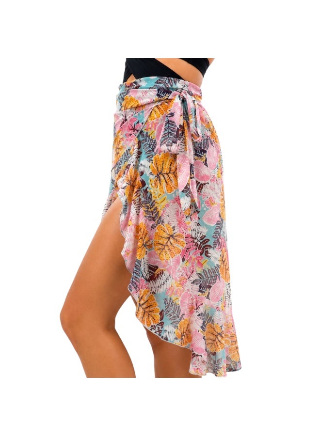 zecotex  Women's Tropical Chiffon Beach Wrap Skirt | Side Tie Swim Cover Up | High-Low Hem - Image 2