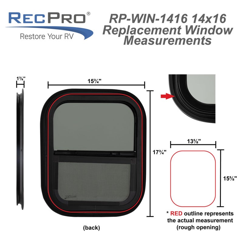 RecPro RV Window | 14"W x 16"H | Teardrop Style | Vertical Sliding | RV Window Replacement | Made in USA - Image 3