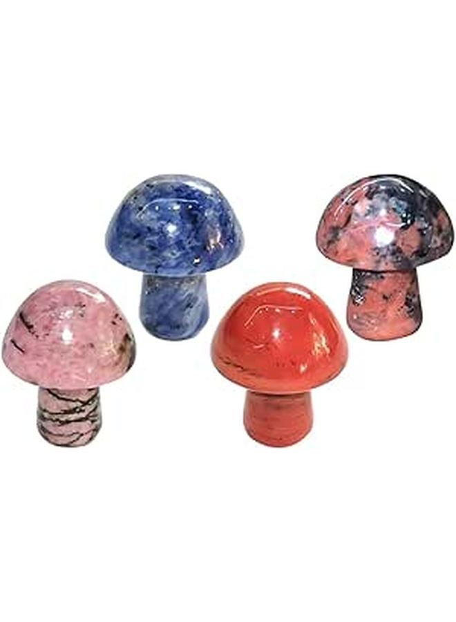 4Pcs Natural Gemstone Mushroom Figurines Set For Garden And Home Decor - Image 1