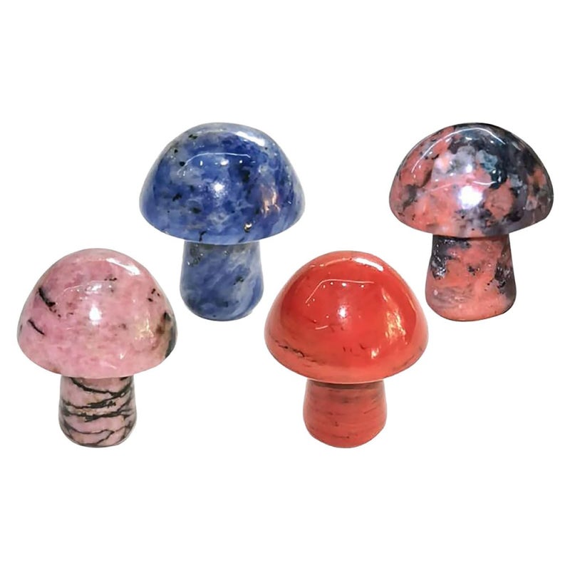 4Pcs Natural Gemstone Mushroom Figurines Set For Garden And Home Decor - Image 2