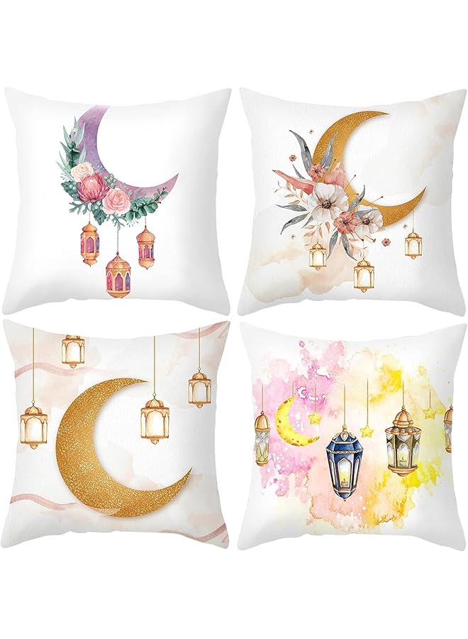 The Bros Ramadan Pillow Covers,4 Pcs Gold Moon and Light Pillow Cases,Ramadan Mubarak Decorations Cushion Cover,Bed Couch Sofa Pillow, Car Chair Pillow,18x18 inch(45x45cm) - Image 1