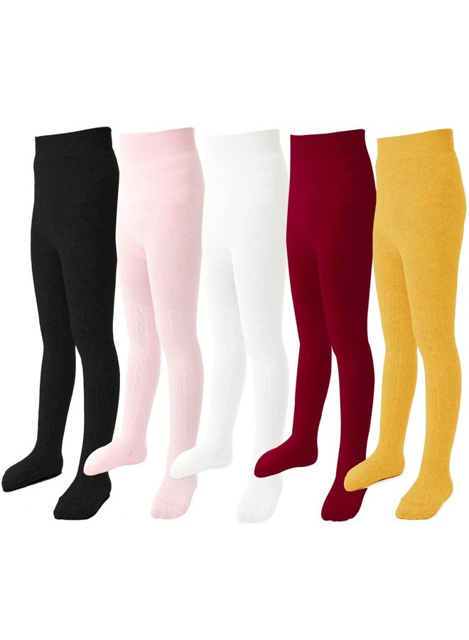 Mini angel Baby Girl Tights Toddler Tights Cable Knit Leggings Seamless Cotton Stockings Winter Warm Pantyhose 2-4 Years for Toddler Kids 5 Pack (Mix Set, L) - Image 1