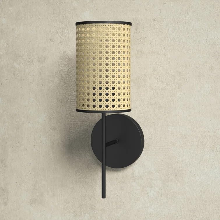 AKWAY Rattan and Webbing Wall Lamps for Living Room | Bamboo Wall Lights for Bedroom | Wicker Wall scones for Home Decoration (Hexagonal Webbing Straight) - Image 3