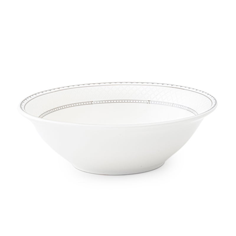 Shallow JUNA New Bone China Bowl 23 cm  Large White Serving Bowl with Subtle Texture for Salads & Sharing, Premium Tableware for Daily Use, Brunch, Ramadan, Eid, Diwali & Gifting - Image 1