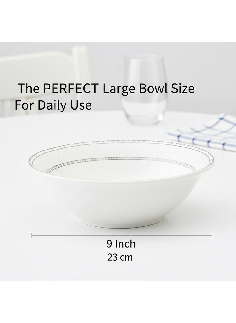 Shallow JUNA New Bone China Bowl 23 cm – Large White Serving Bowl with Subtle Texture for Salads & Sharing, Premium Tableware for Daily Use, Brunch, Ramadan, Eid, Diwali & Gifting - Image 3