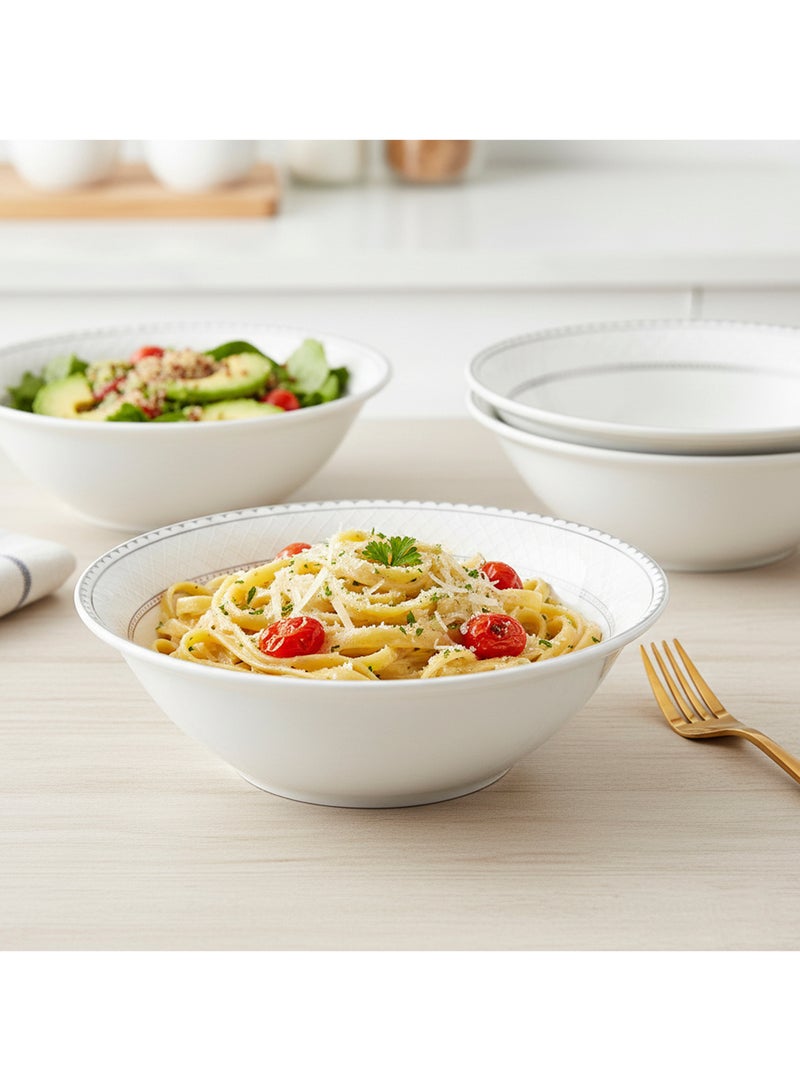 Shallow JUNA New Bone China Bowl 23 cm – Large White Serving Bowl with Subtle Texture for Salads & Sharing, Premium Tableware for Daily Use, Brunch, Ramadan, Eid, Diwali & Gifting - Image 2