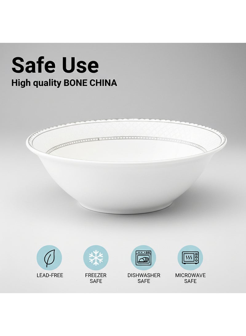 Shallow JUNA New Bone China Bowl 23 cm – Large White Serving Bowl with Subtle Texture for Salads & Sharing, Premium Tableware for Daily Use, Brunch, Ramadan, Eid, Diwali & Gifting - Image 5
